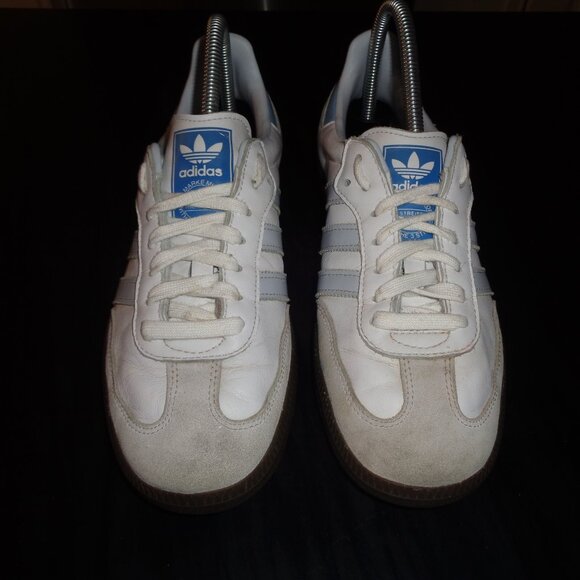 adidas Samba White and Light Blue Athletic Shoes - Picture 9 of 12